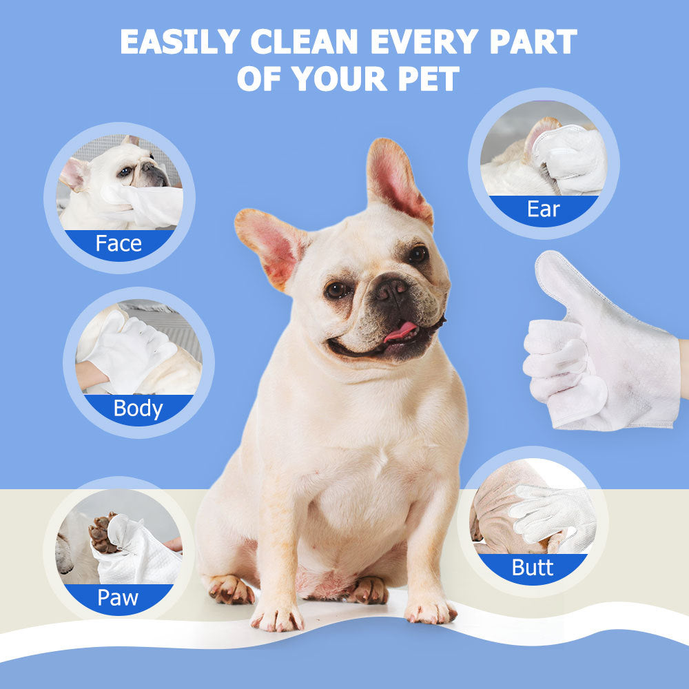 Cleaning Wipes Gloves For Dog And Cat,Pet Bathing Wipes Cleaning & Deodorizing,Dog Wipes For Body Paws Butt Daily Care,Cat Grooming Wipes Cleaning Fur Traveling Rinse Free,6PCS-1PACK