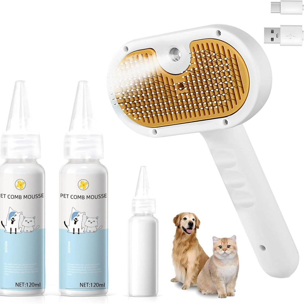Universal Pet Steam Brush For Cats And Dogs 3-in-1 Spray Hair Removal Comb With Waterless Shampoo And Ear Towel,Tiktok, Amazon, Walmart Banned